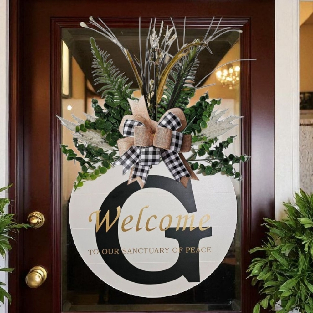 Welcome Sign with Greenery and Bow
